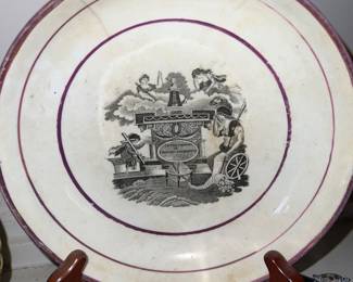 Rare Staffordshire commemorative pink lustre mourning dish