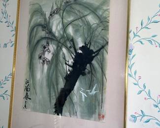 Framed East Asian-style ink wash painting
