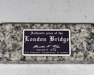 Vintage souvenir paperweight of a piece of granite from the 1831 London Bridge