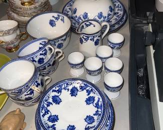 Vintage blue and white porcelain tea set and dinner service