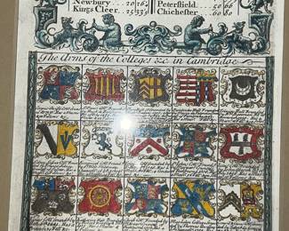 Antique engraving of the arms of the colleges of Cambridge
