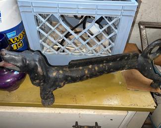 Vintage cast-iron dachshund boot scrapper and doorstop