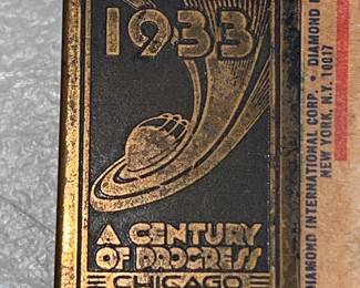 1933 Chicago World's Fair metal matchbox holder