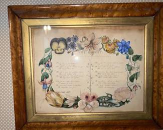 Calligraphic poem surrounded by watercolor floral wreath