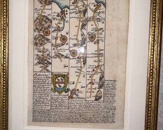 Antique copper engraved road map