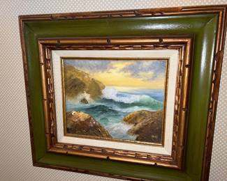 Framed seascape painting
