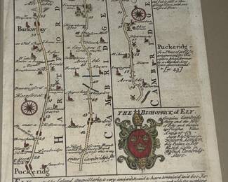 Antique road strip map from Puckeridge to King's Lynn