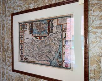 Antique framed map of Suffolk England