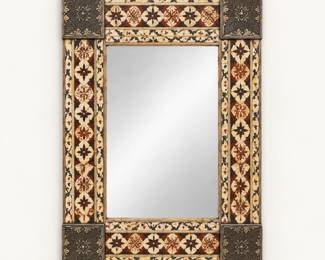 Decorative Mirror ◆ Rectangular mirror with a patterned frame and decorative corner panels.