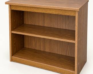 Small Bookcase ◆ Woodgrain finish with two open storage levels and an adjustable shelf.