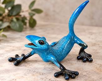 Glossy Blue Ceramic Frog Figurine