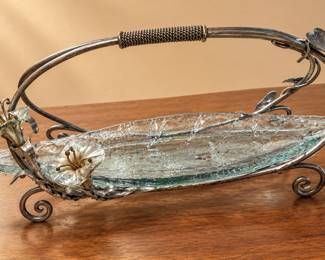 Vintage Art Nouveau Glass Serving Basket