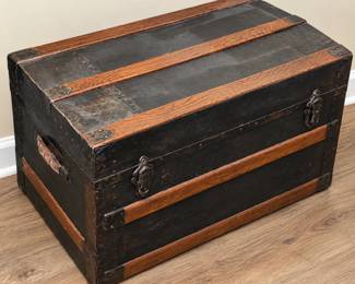Weathered Antique Steamer Trunk in Neutral Corner