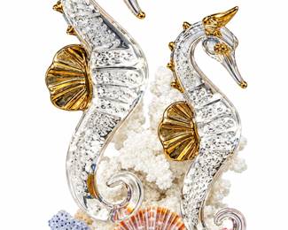 Golden Glass Seahorses on Coral Reef