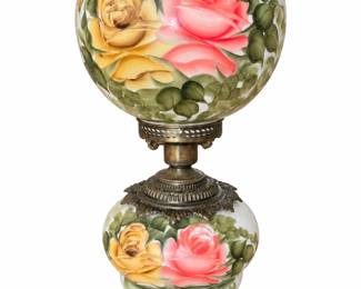 Antique Floral Globe Oil Lamp