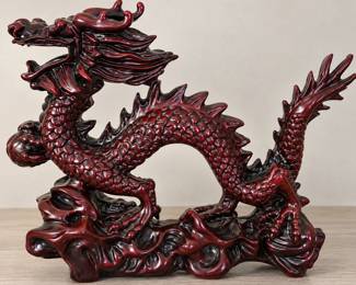 Ornate Burgundy Dragon Sculpture