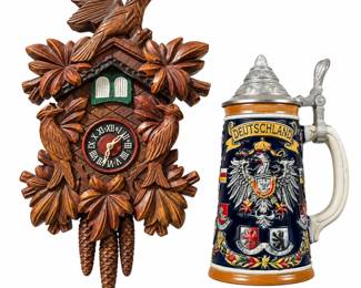 Carved Cuckoo Clock and Deutschland Stein