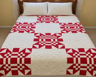 Vintage Red and White Star Quilt Bed