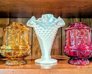 Indiana Glass Fairy Lamps, Fenton milk glass