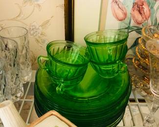 Green Glass Plates and cups!!