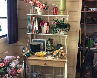 Bakers Rack with Pottery and more