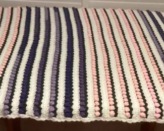 CCM050 Handmade Crocheted Pink & Purple Rosettes Blanket 