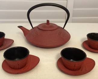 CCM005 Rust Red Dragonfly Design Japanese Cast Iron Tetsubin Tea Set