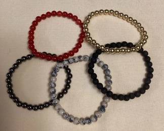 CCM065 Five Polished Stone Bead Bracelets New