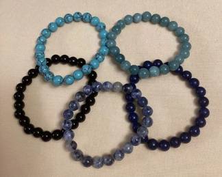 CCM068 Five Polished Stone Bead Bracelets New