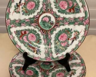 CCM131 Set Of Six Chinese Porcelain Rose Medallion Dinner Plates 10”