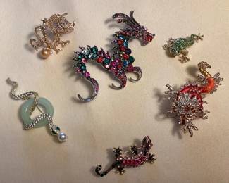 CCM096 Six Chinese Dragon & Reptile Costume Jewelry Brooches 