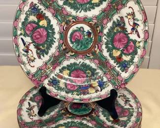 CCM130 Set Of Six Chinese Porcelain Rose Medallion Dinner Plates 10”