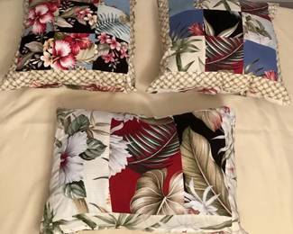 CCM054 Set Of Three Hawaiian Print Barkcloth Throw Pillows