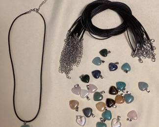 CCM072 Twenty-Five Polished Stone Heart Pendants & Black Cord Necklaces New