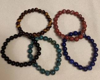 CCM070 Five Polished Stone Bead Bracelets New