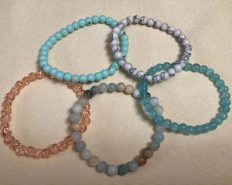 CCM063 Five Polished Stone Bead Bracelets New