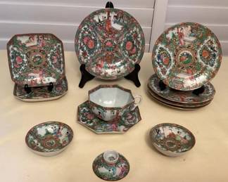 CCM129 Chinese Porcelain Rose Medallion Cup & Saucer, Plates & Sauce Dishes 