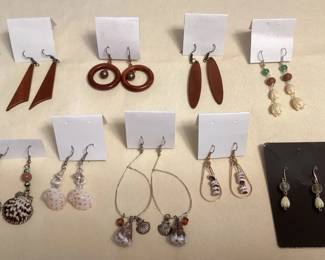 CCM073 Nine Pairs Of Seashell, Pearl, Pikake & Koa Earrings 