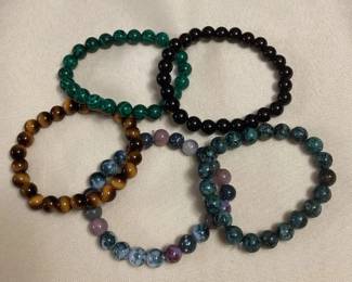 CCM071 Five Polished Stone Bead Bracelets New