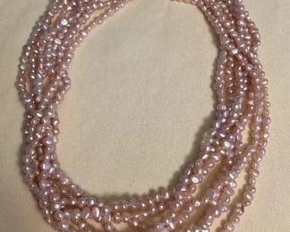 CCM074 Light Pink Seven Strand Seed Pearl Necklace 