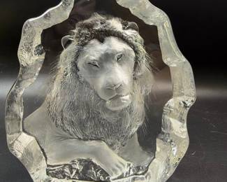Signed Mats Jonnason crystal lion