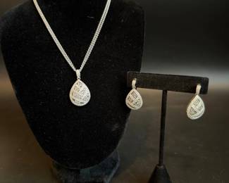 Sterling silver marquisette(?) necklace and earring set