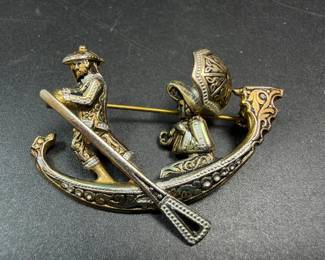 Vintage damascene brooch