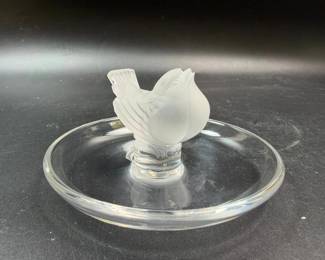 Lalique Crystal jewelry dish signed