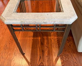 Marble and glass end table with iron stand….has a matching coffee table