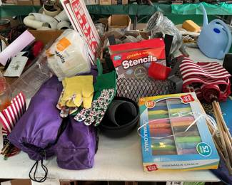 Gloves, drive way chalk, stencils, small folding chairs