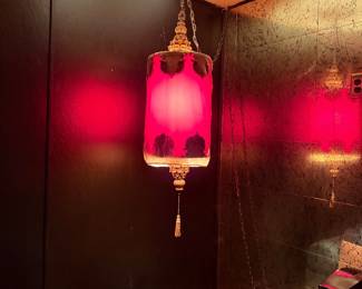 Vtg Felt Red Swag Lamp