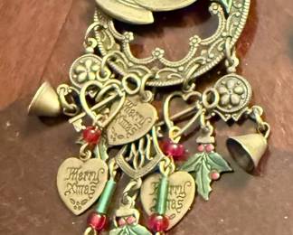 Vtg Sweet Romance Holly Bells Dangle Pin by Shelly Cooper