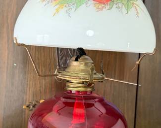 VTG Ruby Red Lamp with White Milk Glass Shade
