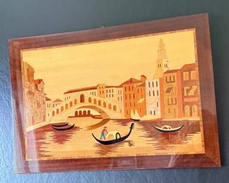 Vtg Italian Wood Inlay Wall Plaque
